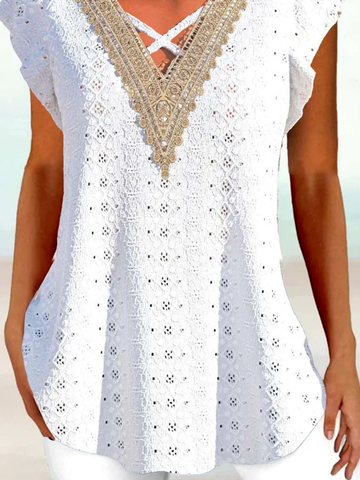 V Neck Lace Casual Loose Shirt
