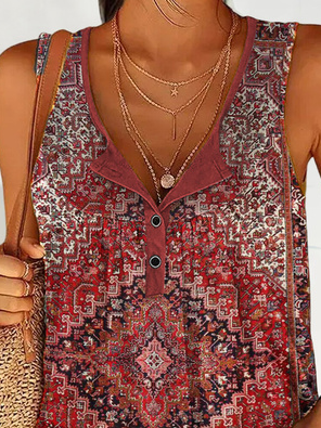 Women's Casual Tank Top  Ethnic Crew Neck Knitted Sleeveless Top