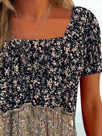 Women's Disty Floral T-Shirt Knitted Casual Summer Tunics