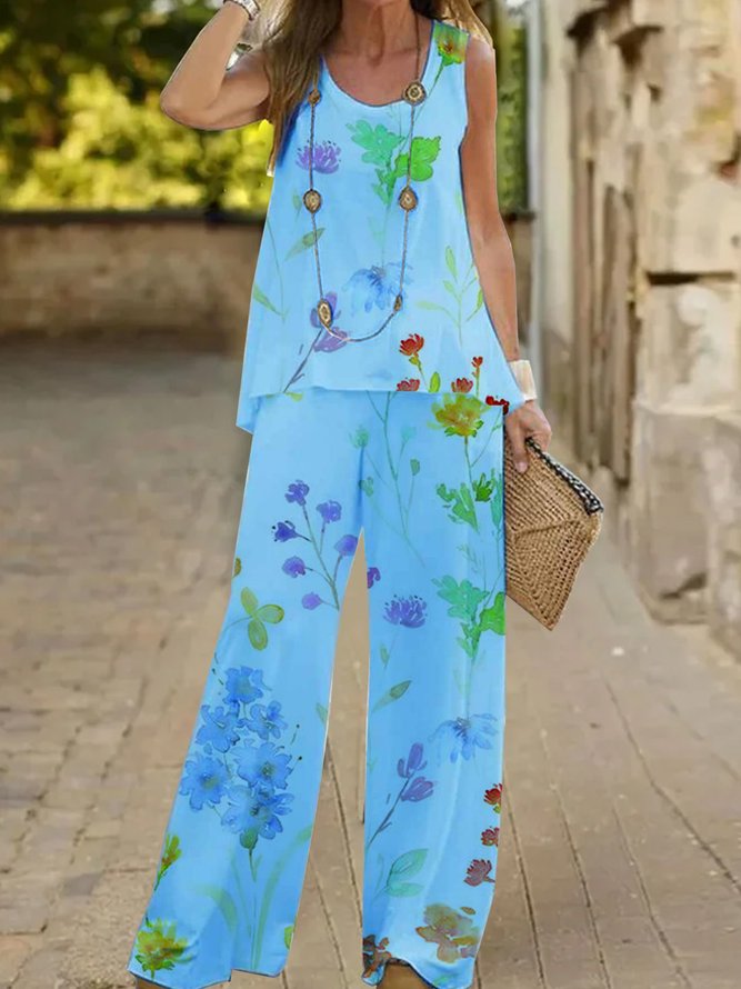 Jersey Casual Loose Floral Two-Piece Set