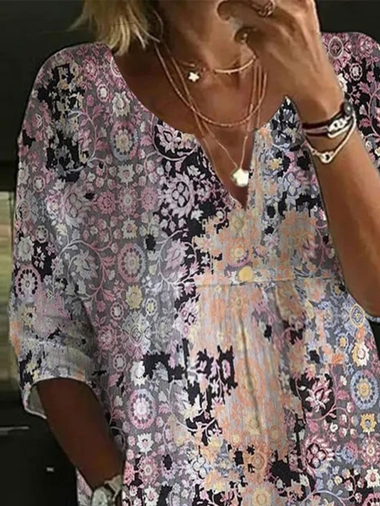 V Neck Casual Loose Ethnic Shirt