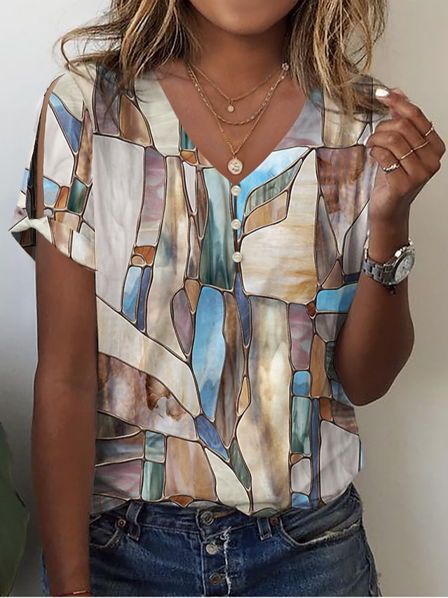 Casual Abstract Graphic V Neck Shirt