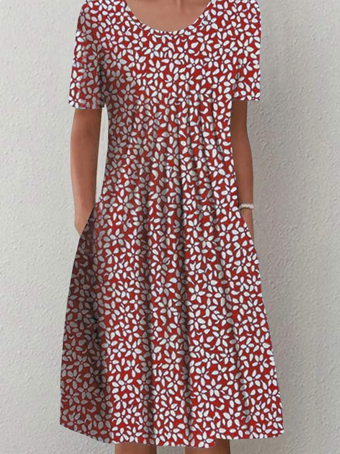 Casual Crew Neck Floral Loose Dress