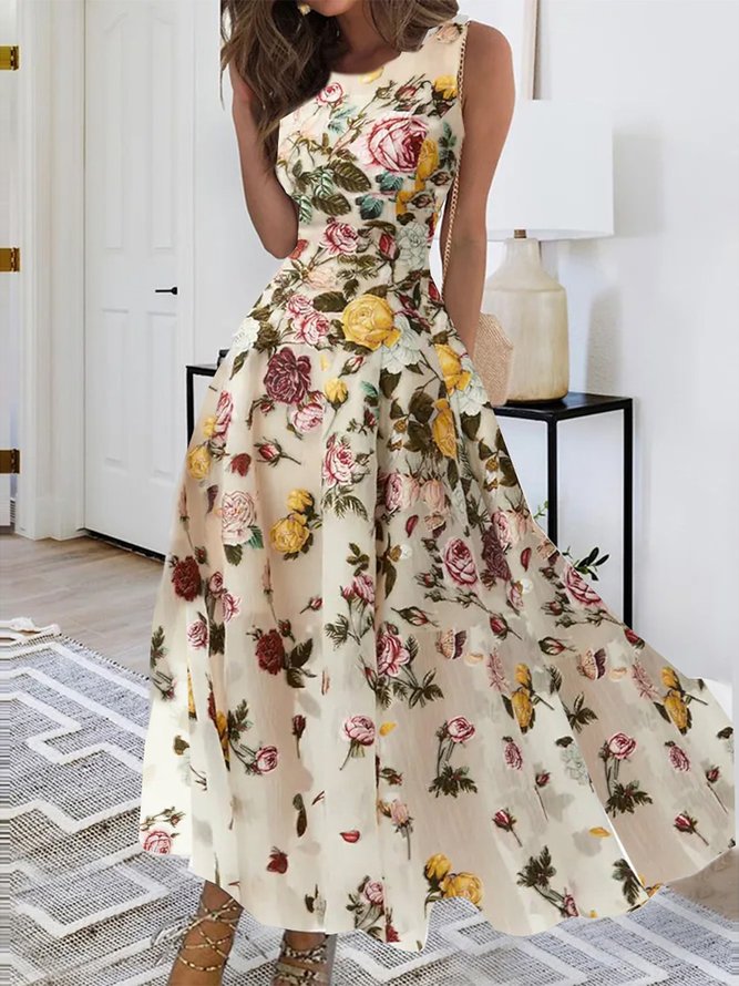 Floral Design Slim Tank Maxi Skirt Dress