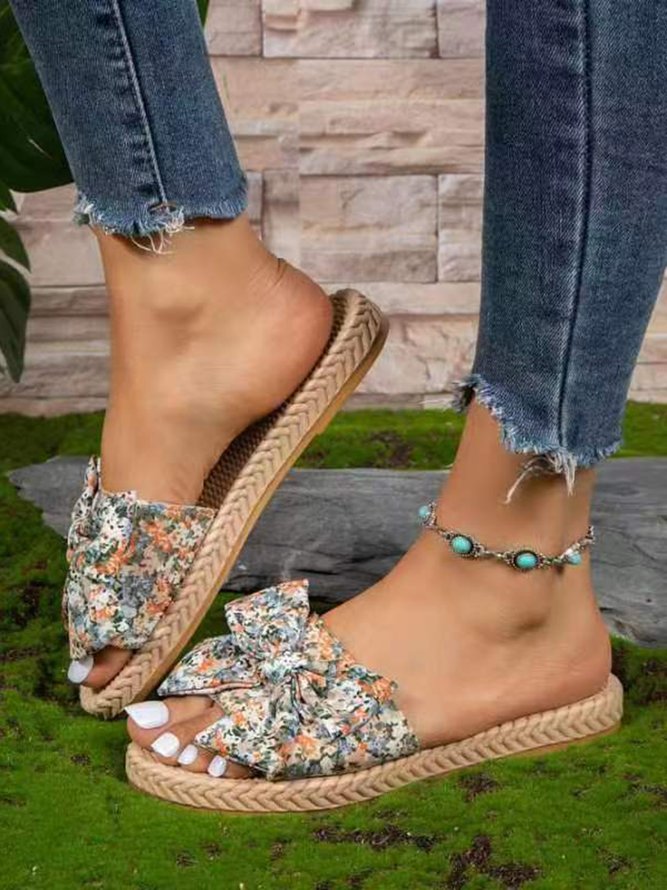 Summer Fabric Floral Vacation Slide Sandals