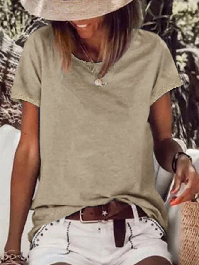 Round Neck Casual Plain Loosen T-Shirts &amp; Tees-image-8018075