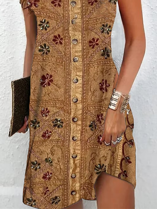 Loose Ethnic Vintage V Neck Dress