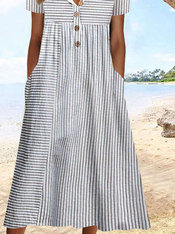 Buckle Jersey Vacation Striped Printed Dress