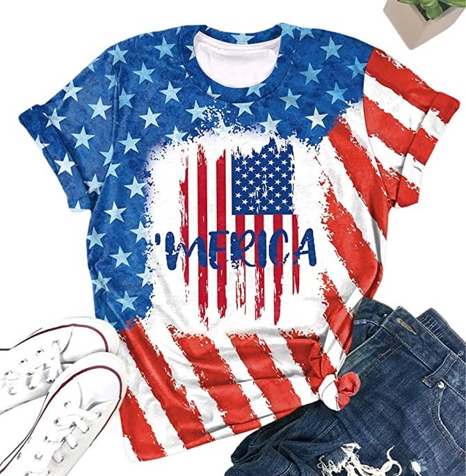 Women‘s 4th of July Patriotic Letters Print T-Shirt