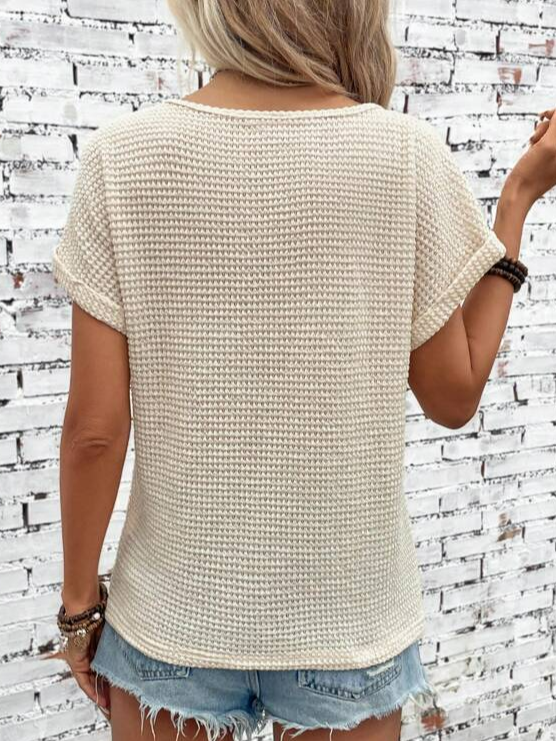 Country Casual Lace Stitching Knitted Short-Sleeved Top