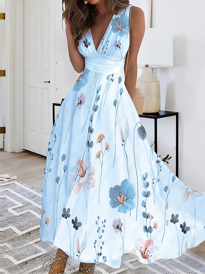 Women's Maxi Dress Floral V Neck Dress