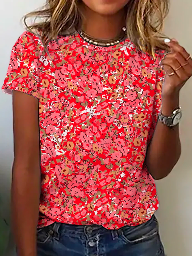 Floral Casual Crew Neck Short Sleeve T-Shirt