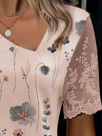 Lace Split Joint Casual Floral Shirt