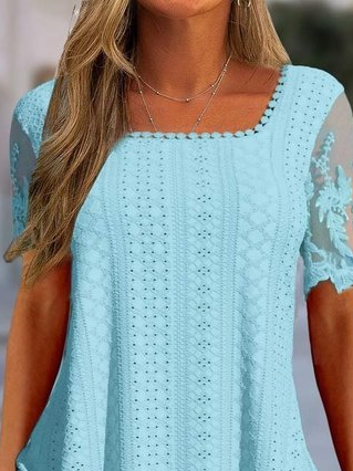 Casual Square Neck Lace T-Shirt