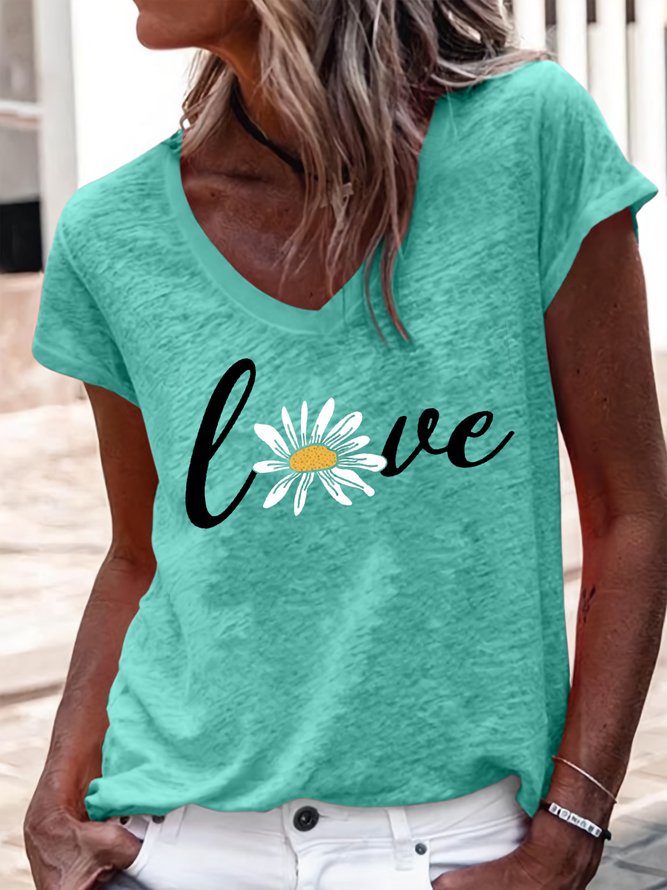 Women Casual Plain Summer V neck Regular Fit Cotton-Blend Regular H-Line Regular T-shirts-image-16216847