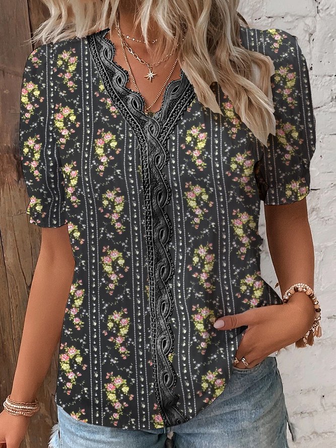 Lace Loose Casual Floral Shirt