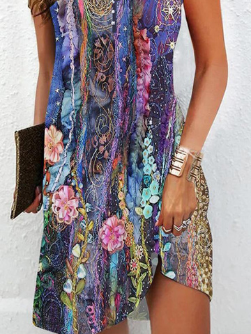 Floral Loose Casual Notched Dress