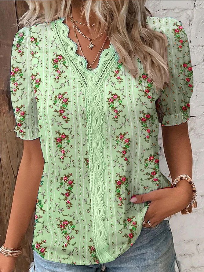 Lace Loose Casual Floral Shirt