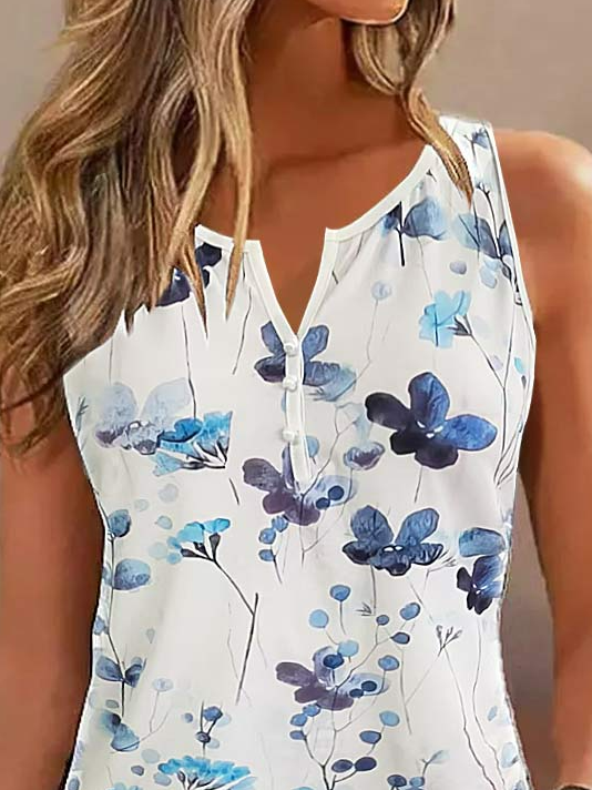 Women's Floral Tank Top Loose Cotton Sleeveless T-shirt
