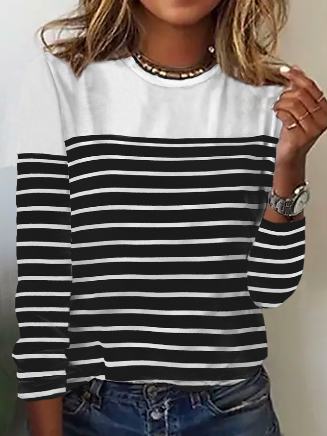 Crew Neck T-Shirt for Women Striped Casual Tee