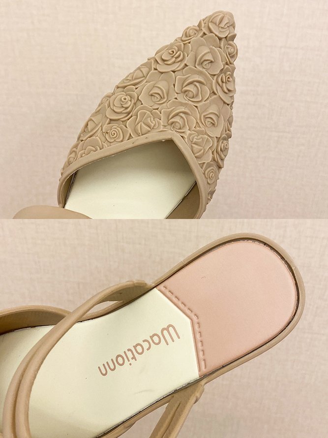 Women Floral Pattern Waterproof Wedge Heel Back Empty Shoes