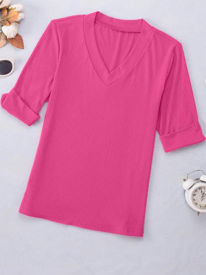 Women's Plain V Neck T-Shirt Regular Fit Soft Shirt