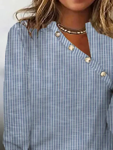 Plus size Asymmetrical Buttoned Casual Striped T-Shirt