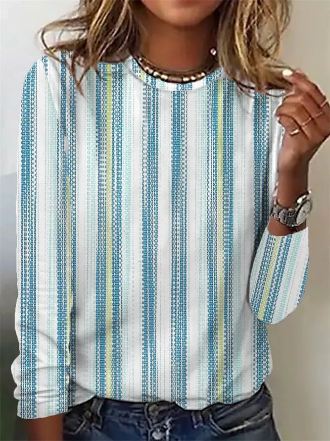 Crew Neck Striped Loose Casual T-Shirt