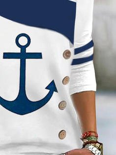 Casual Navy Anchor Long Sleeve Knit T-Shirt