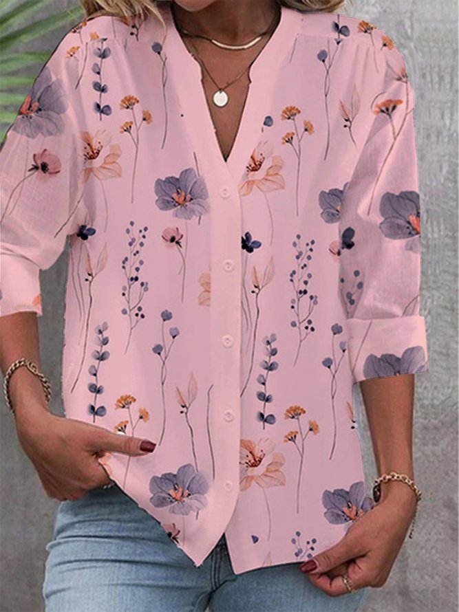 V Neck Shirt for Women Casual Loose Buttoned Blouse