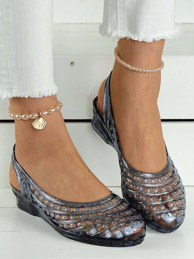 Casual Glitter Hollow Out Waterproof Slingback Shoes