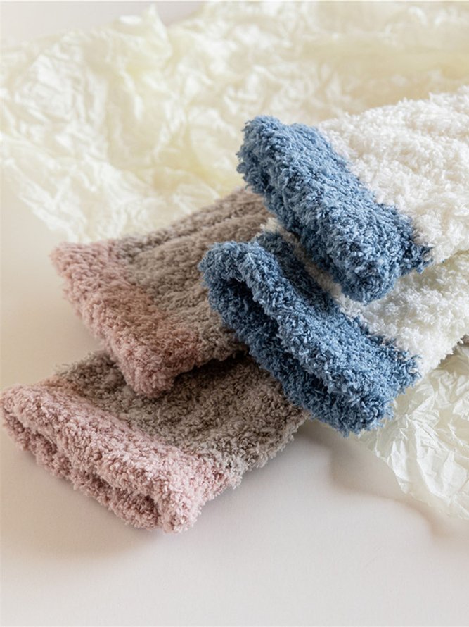 Contrast Color Home Warm Home Coral Fleece Socks