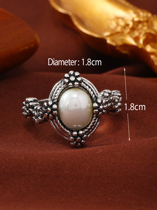 Imitation Pearl Flower Adjustable Vintage Ring