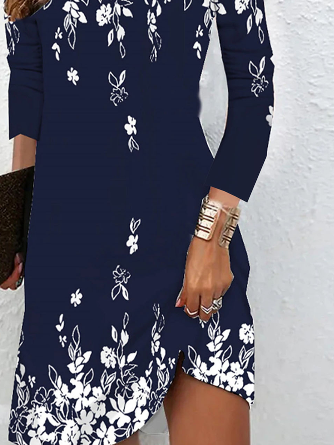 Crew Neck Casual Jersey Floral Dress