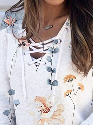Casual Floral V Neck Long Sleeve Shirt