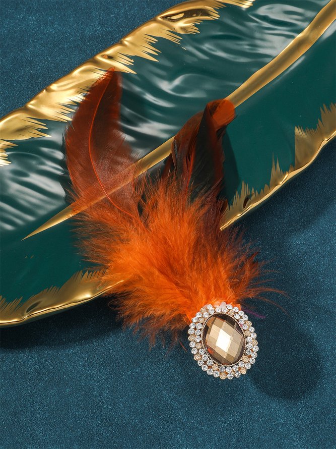 Rhinestone Faux Feather Party Ring
