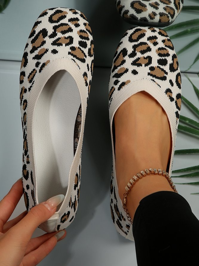 Casual Leopard Breathable Mesh Fabric Square Toe Shallow Shoes