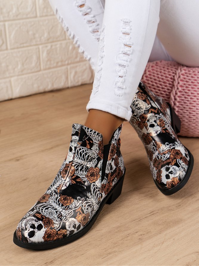 Halloween Skull Vintage Rose Slip On Chelsea Boots
