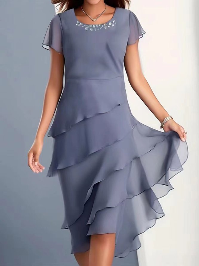 Women Plain Summer Elegant Natural Daily Regular Fit Midi H-Line Regular Wedding Dresses &amp; Party Dresses-image-16224569