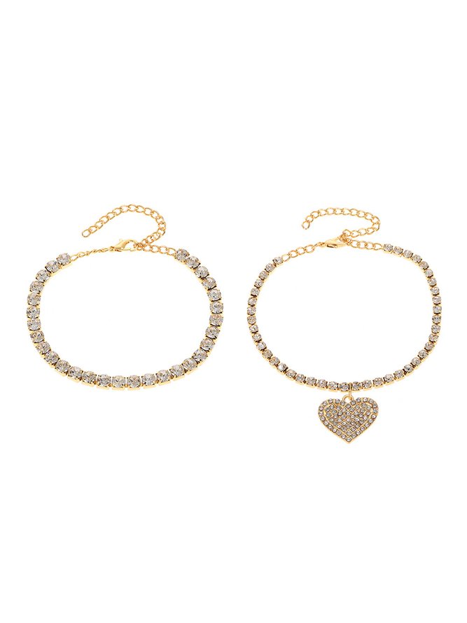 Heart Rhinestone Party Anklet Set