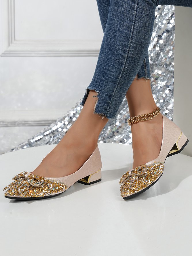 Elegant Rhinestone Bow Satin Party Shallow Shoes