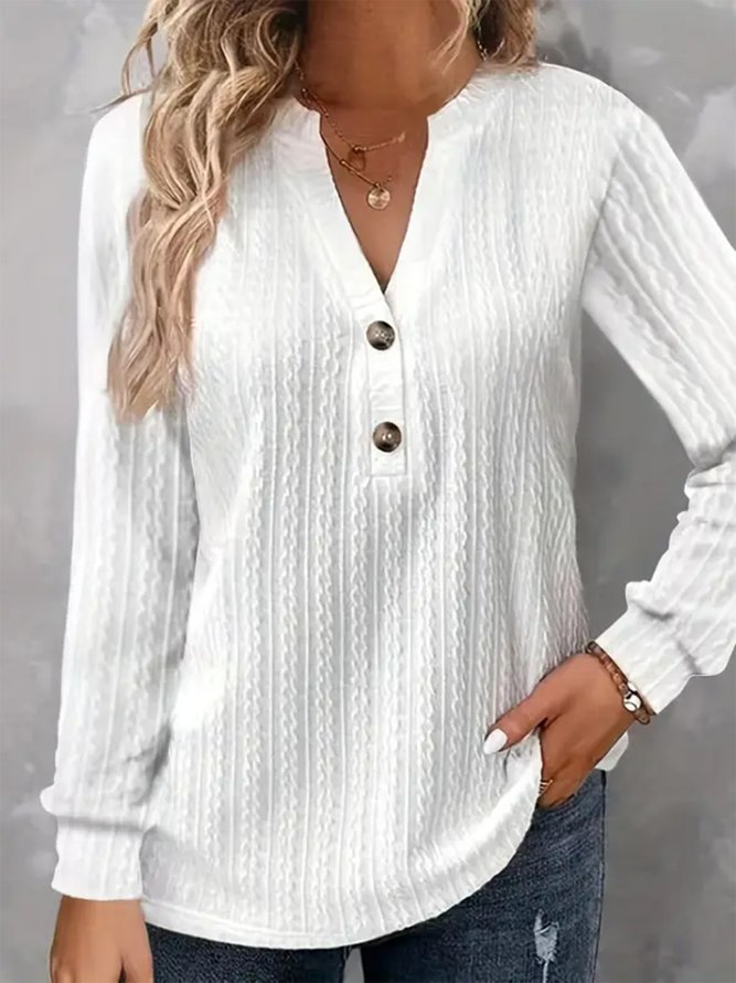 Loose Plain Notched Casual T-Shirt