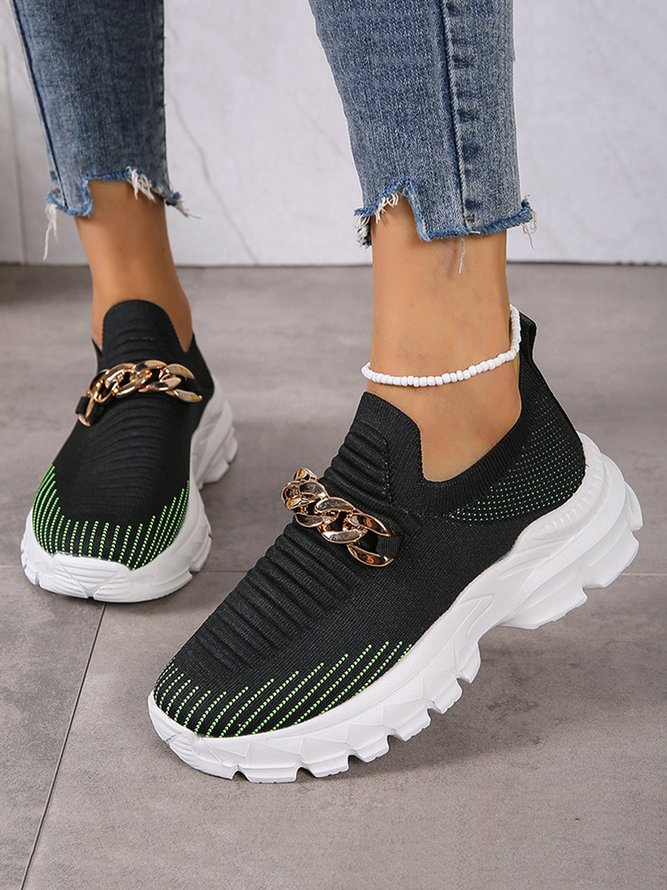 Chain Decor Wearable Platform Slip On Flyknit Sneakers