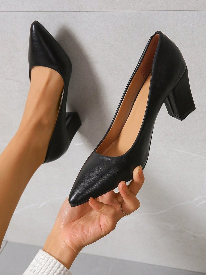 Women Minimalist Commuting Chunky Heel Shallow Shoes