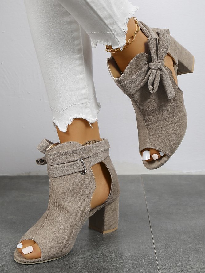 Bowknot Side Cutout Fashion Chunky Heel Sandals Boots