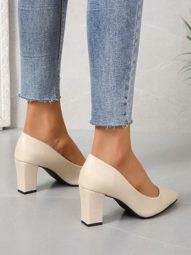 Women Minimalist Commuting Chunky Heel Shallow Shoes