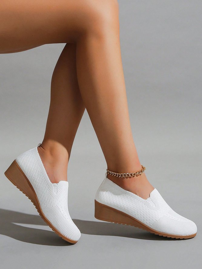 Women Minimalistic Breathable Mesh Fabric Comfy Wedge Heel Slip On Shoes