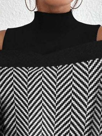 Half Turtleneck Striped Knitted Casual Sweatshirt
