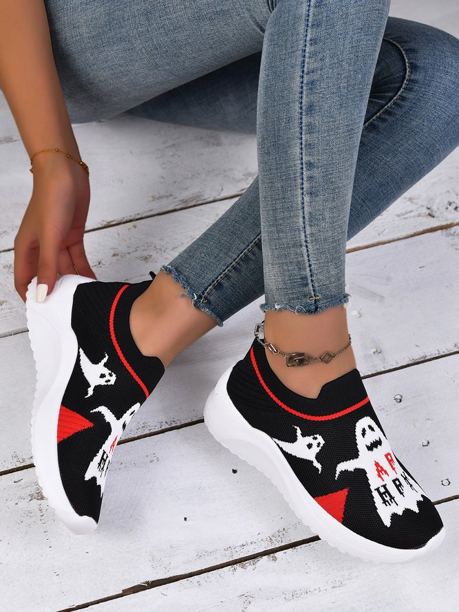 Halloween Ghost Letter Comfy Slip On Sneakers