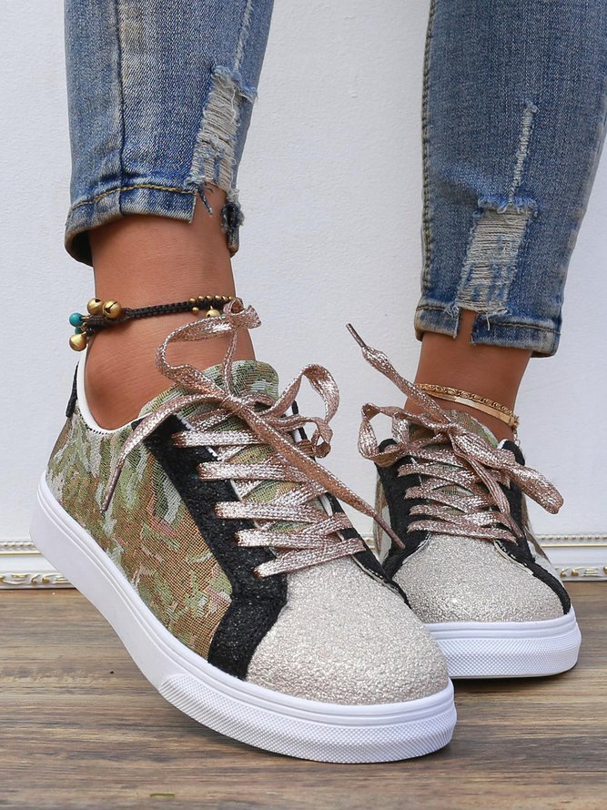 Casual Abstract Color Block Lace-Up Skate Shoes